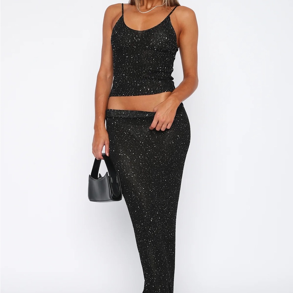 Elegant Black Glitter Skirt Set